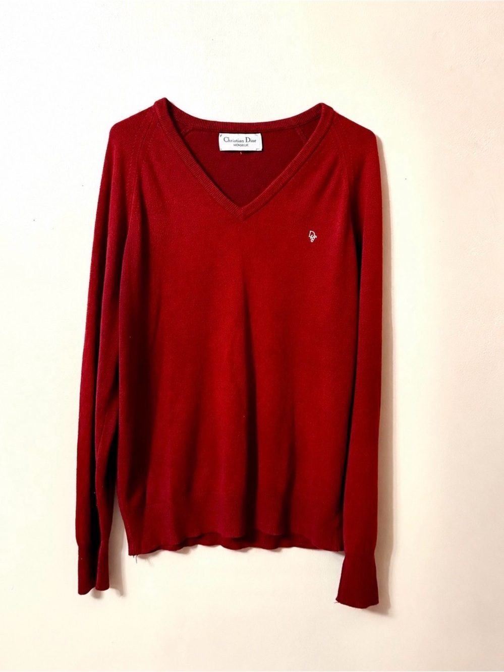 Vintage Christian Dior Monsieur Burgundy V-Neck Sweater L